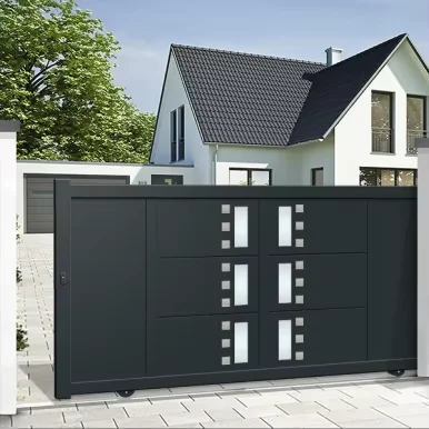 Folding Sliding Gate Stainless Steel Electric Sliding Gate Safety Metal Framed Glass Outdoor Metal Slat Fence