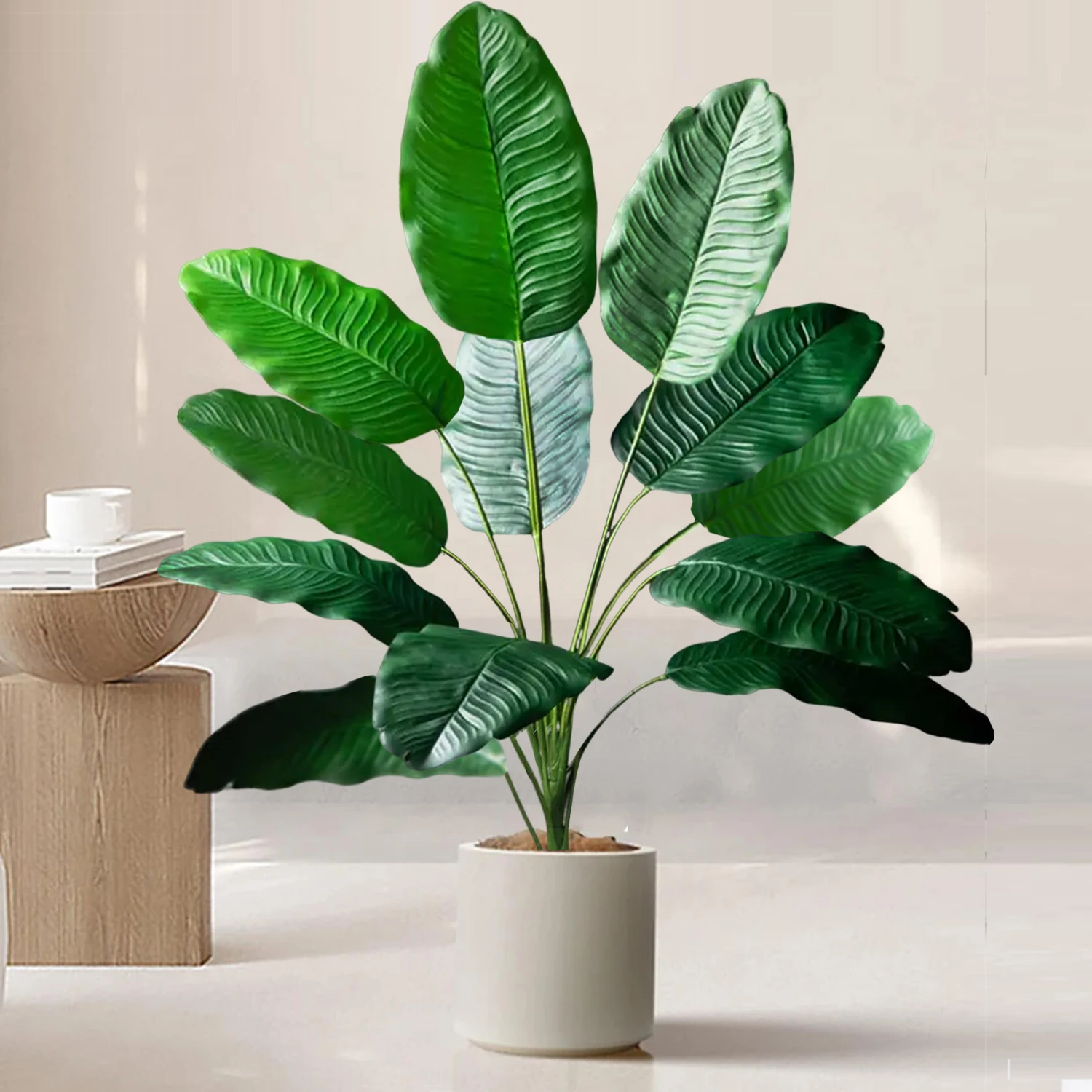 55-142cm/55,9 Zoll Große Tropische Palme Künstliche Bananenpflanze mit Blättern in Echt-Optik Strelitzia Reginae Kunstpflanze für Zuhause – Detail 14