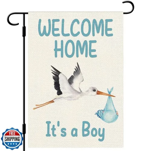 DLZDN Welcome Home Baby Boy Garden Flag Baby Shower Garden Flag 12×18 Inch Do EYY IIX SSL