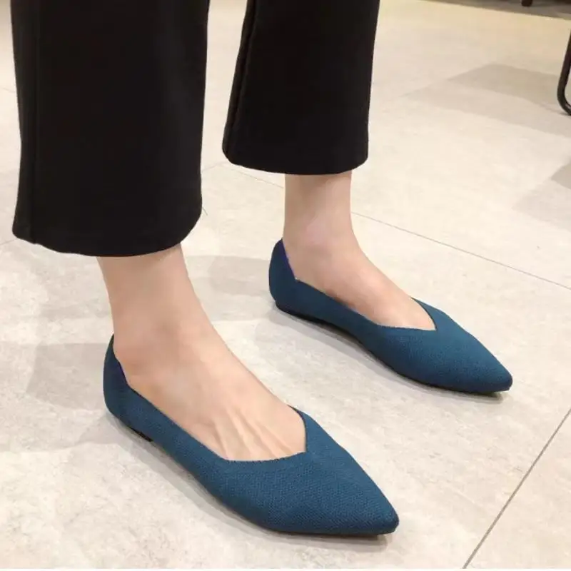 Spring and Autumn Flat Shoes Fashion Leisure Women\'s Flats Pointed Toe Knitting Elastic Fabric Ladies Comfortable Boutique Shoes