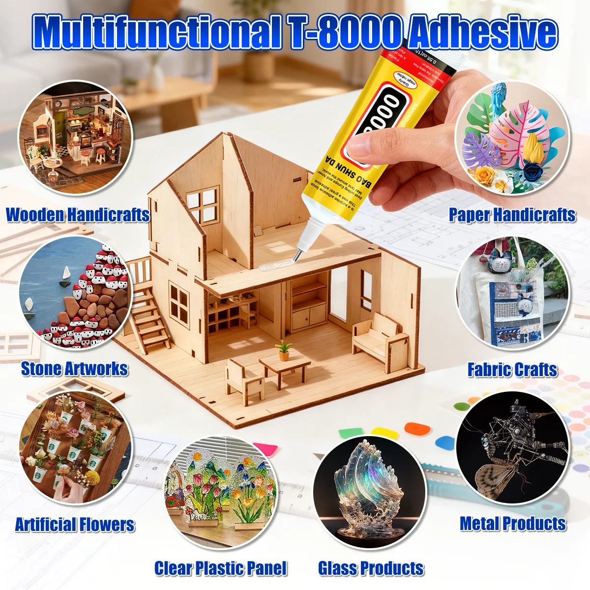 กาวใสแบบสัมผัส JXVX T8000 ใช้สำหรับงาน DIY เครื่องประดับ พลาสติก แก้ว สำหรับโทรศัพท์มือถือ และชิ้นส่วนอิเล็กทรอนิกส์