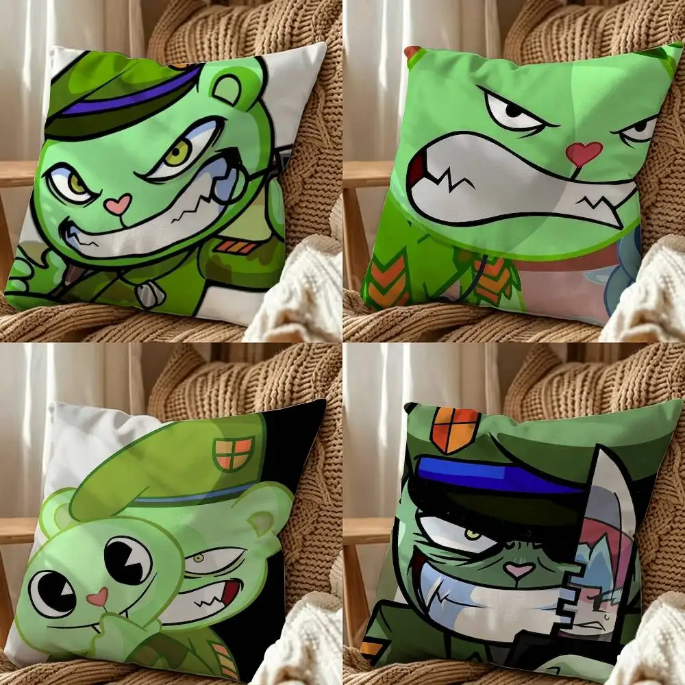 H-Happy Tree Friends F-Flippy Double-Sided Printed Cushion Cover Bedroom Bedside Sofa Pillow Case