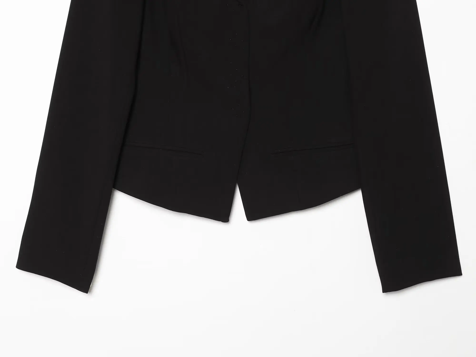BSAY 2026 Neuer Eleganter Damen-Blazer in Schwarz mit Asymmetrischem Saum, Langen Ärmeln, Formelle Oberbekleidung, Minimalistischer Büroanzug-Jacke – Detail 7