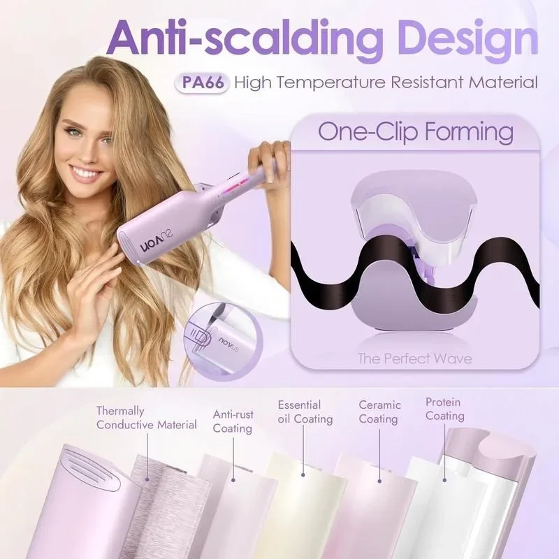 Rovy Wave Curling Iron - Crimper antiescaldaduras de 1,25" con 2 barriles, calentamiento rápido, varita de cerámica de 4 temperaturas para ondas profundas.