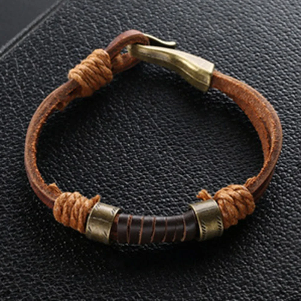 Kirykle Fashion Design Bangle Brown Punk Handmade Weaving Leather Bracelets For Man  Women Vintage Cuff Bangle Male Jewelry Gift