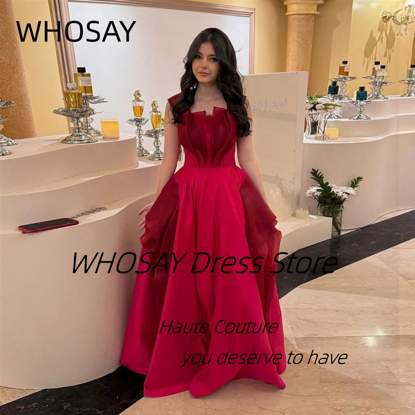 

WHOSAY Contrast Color Vestidos Des Fiesta Off Shoulder Prom Dresses Ruched Long Floor Birthday Party Evening Gowns