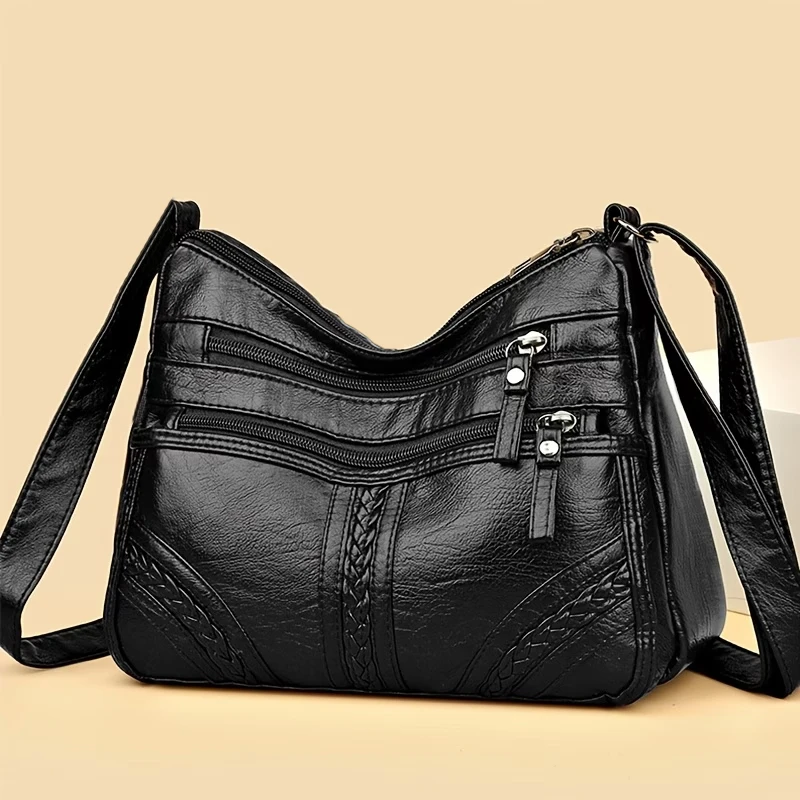 Verstellbare Hobo-Tasche aus weichem Leder, mehrfarbige lässige Umhängetasche für Damen für den täglichen Gebrauch. – Detail 4