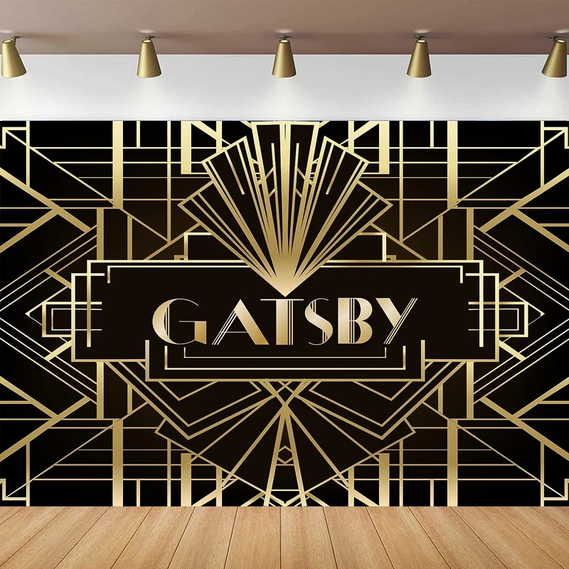 Photography Backdrop For Great Black And Gold Golden Banner 1920s Retro Roaring Gatsby Theme Birthday Party Decor Background