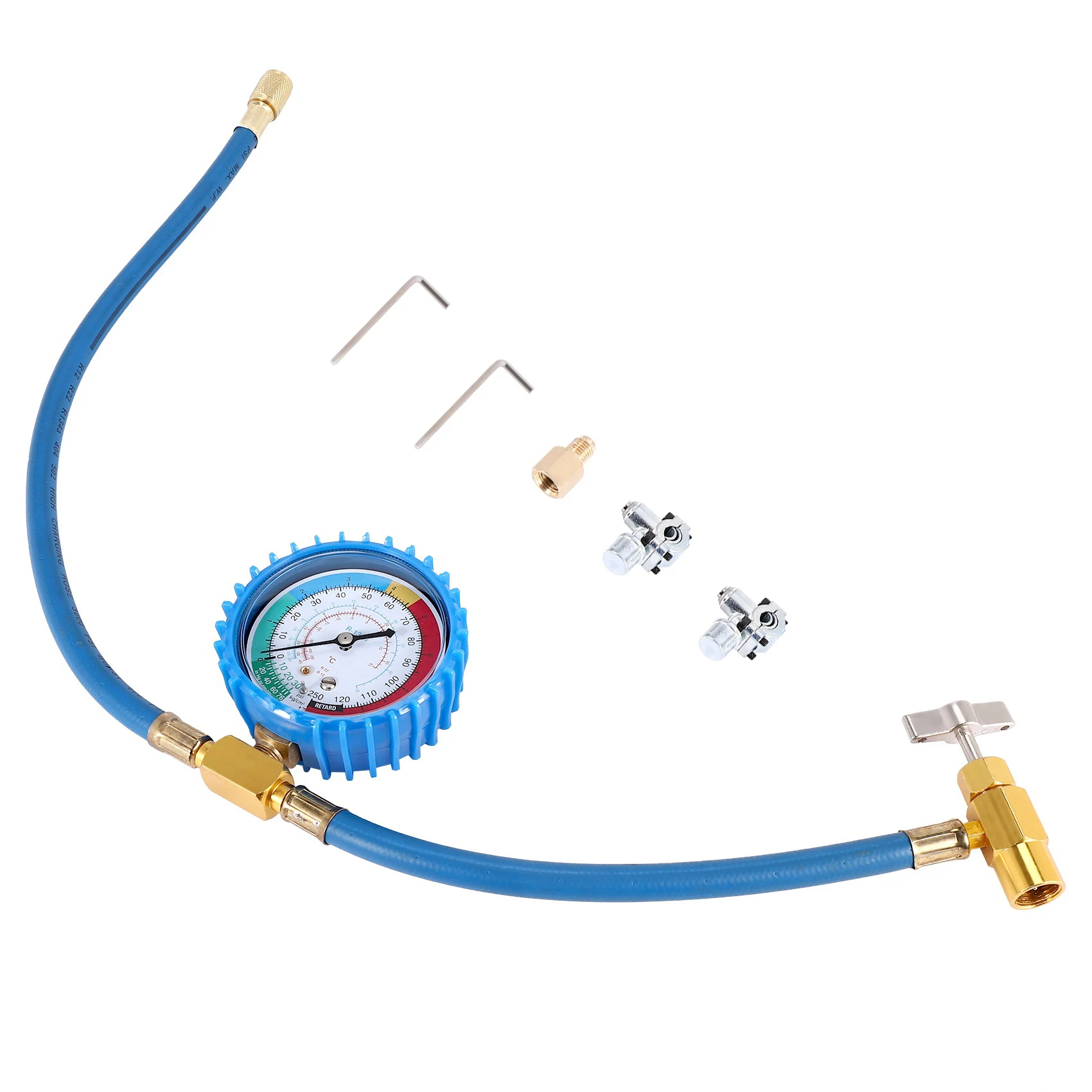 R134A Refrigerator Freon Recharge Hose Kit, R134A AC Refrigerant Charging Hose Gauge, Piercing Valve Hose Refrigerant