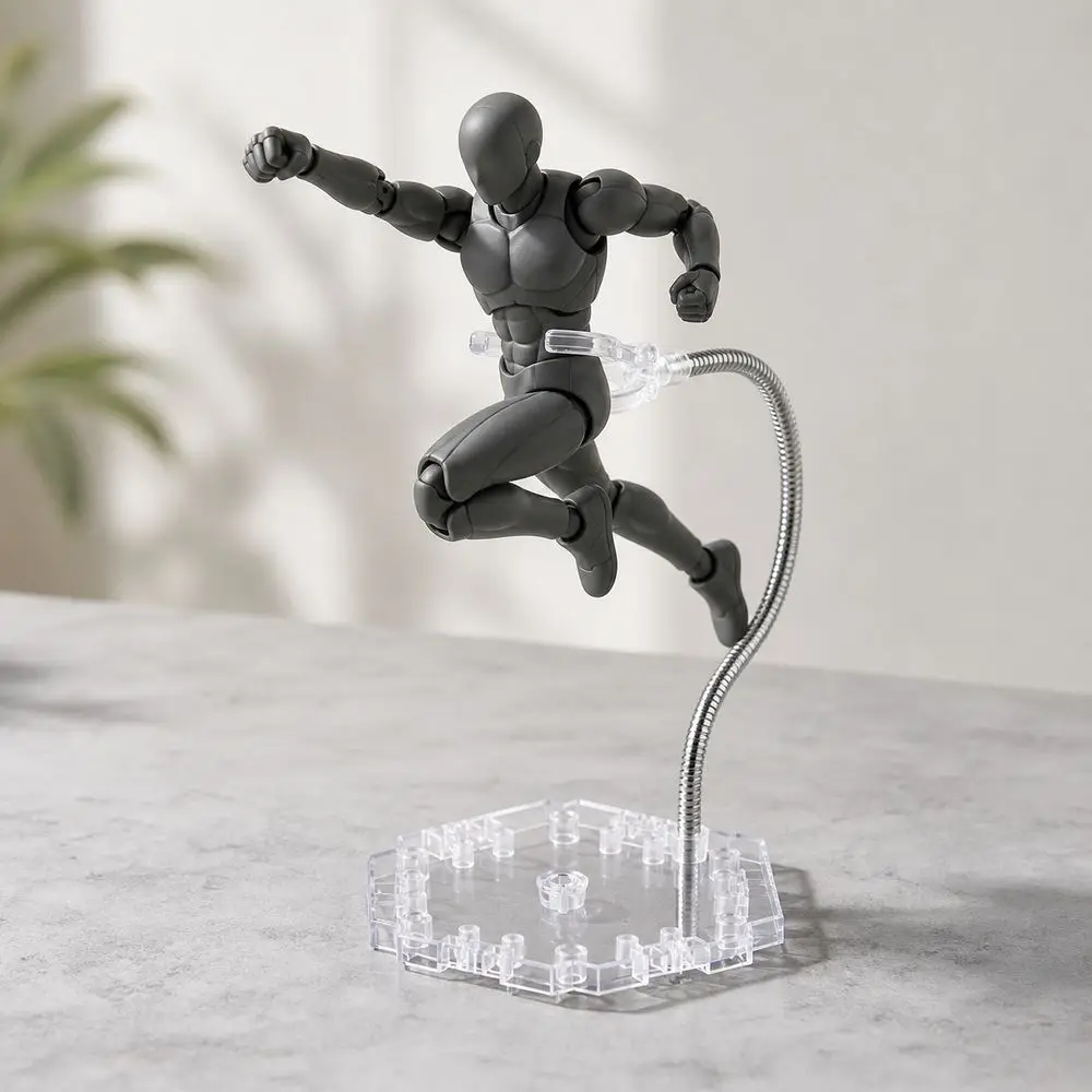 Plastic Action Figure Stand Adjustable Arm Replaceable Connectors Figure Display Stand Flexible Support Clear Base