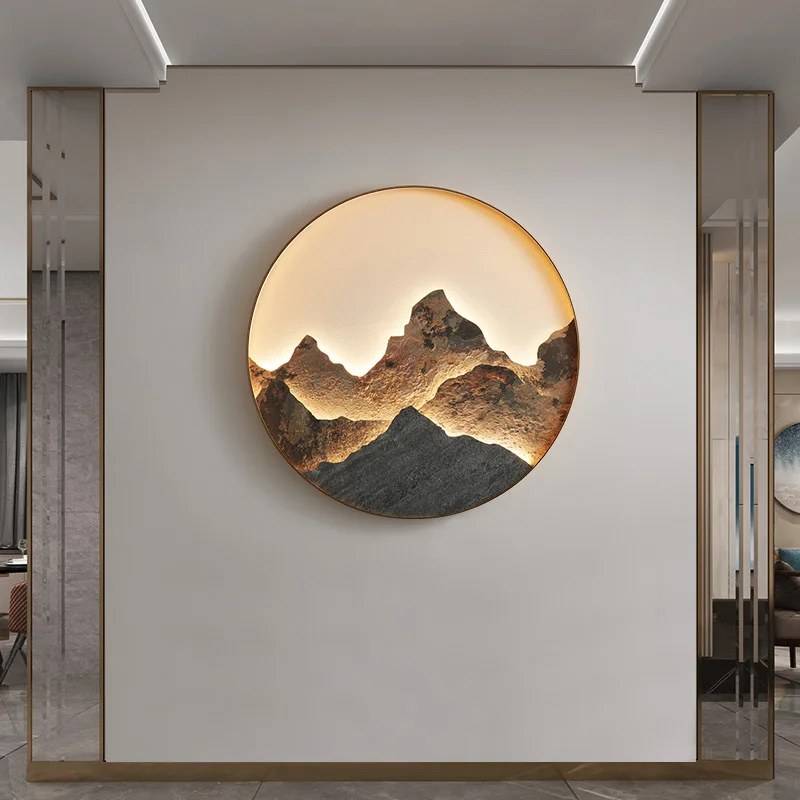 Modern Luxury Mural Lamp, Chinoiserie Zen Porch Lamp, Round Living Room Landscape Lamp