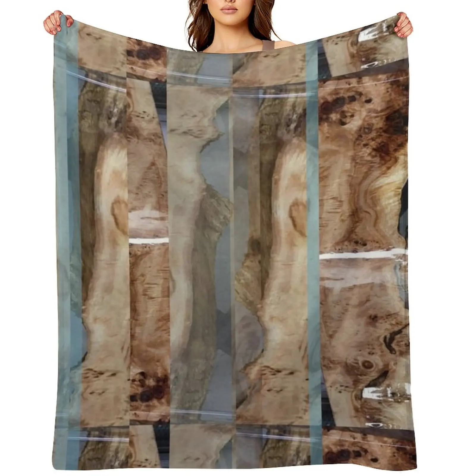 

Wood Abstract Nature Pattern Blue Teal Brown Tan Gray Throw Blanket Custom Soft Plaid Summer Blankets