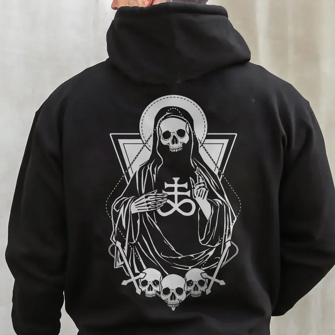 Men's retro skull hoodie Satanic Grim Reaper Figure Cloeinc The Devil and Skeleton Whispering Always Up No Good Printed Hoodie