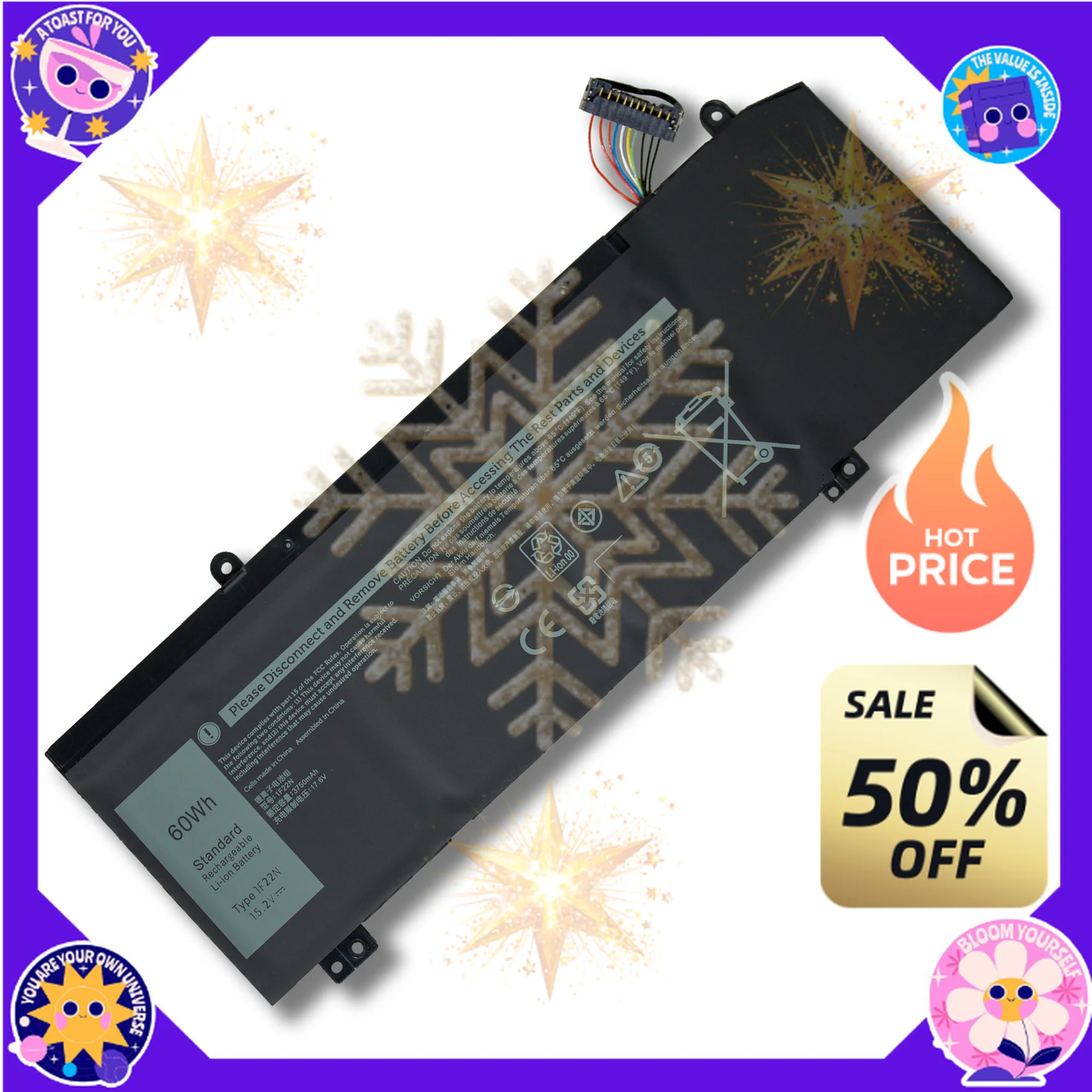 SWZY 1F22N Laptop Battery for Dell Alien M15 M17 R1 P79/P82F 7590 7790 Battery 7.4V 3750mAh