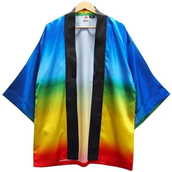سترة كيمونو مطبوعة بنمط قوس قزح #2