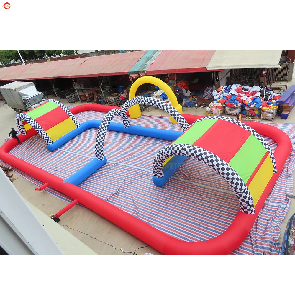 Fast ประตูการจัดส่ง 15x10m อุปกรณ์เสริม Gokart Giant Inflatable Race Track Air Race Track Rc Mega Blow Up Arena สนามเด็กเล่นของเล่น