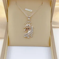 Fashion Petite Cute Crown Clavicle Necklace Women Personality Unicorn Animal Charm Pendant