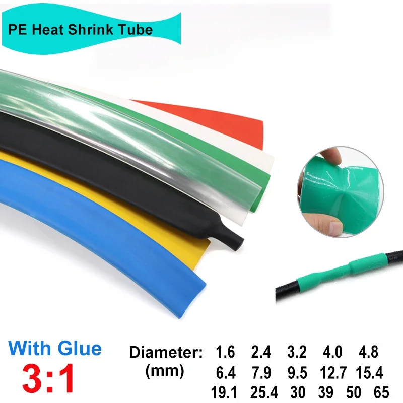 

5M 3:1 Heat Shrink Tube With Glue 1.6~65mm Cable Insulation Protect Case Thermoresistant Tube Wrap Heat Shrinkable Sheath Sleeve