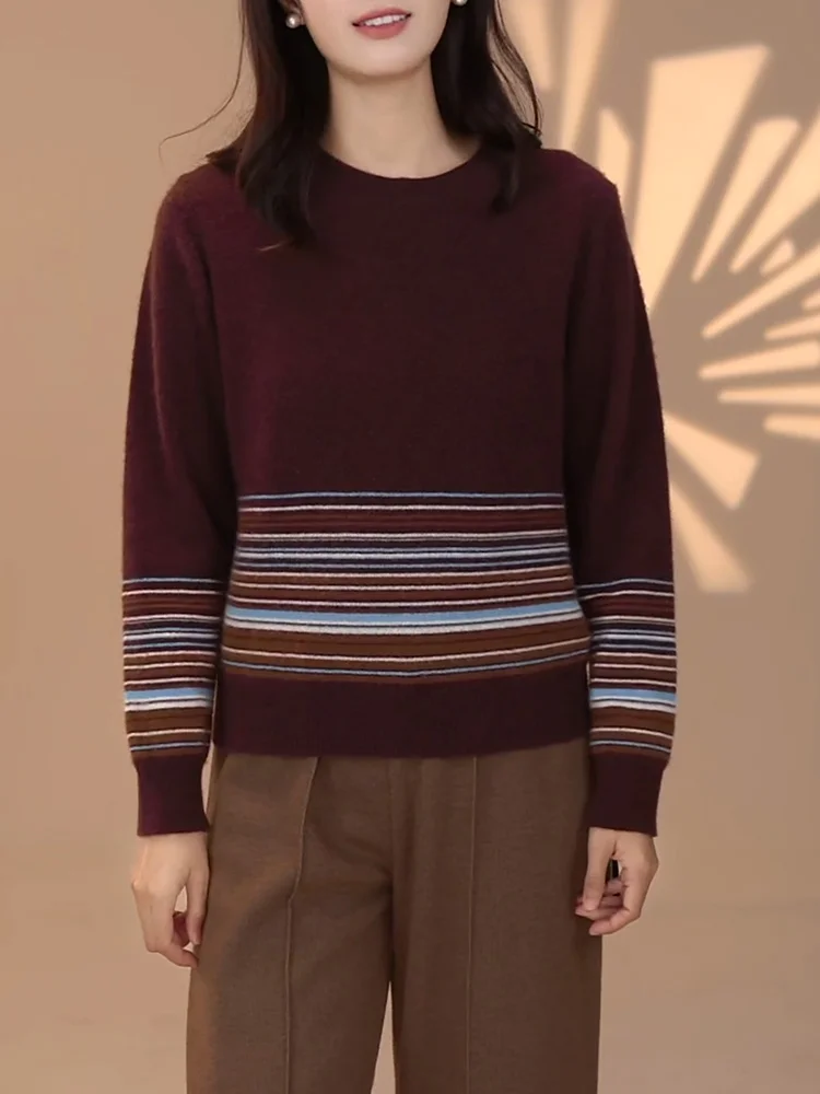 

2025 Autumn New plus Size Wine Red Simple Faion Versatile Slim Long Sve Base irt Women's Top Korean Sle Loose Fit