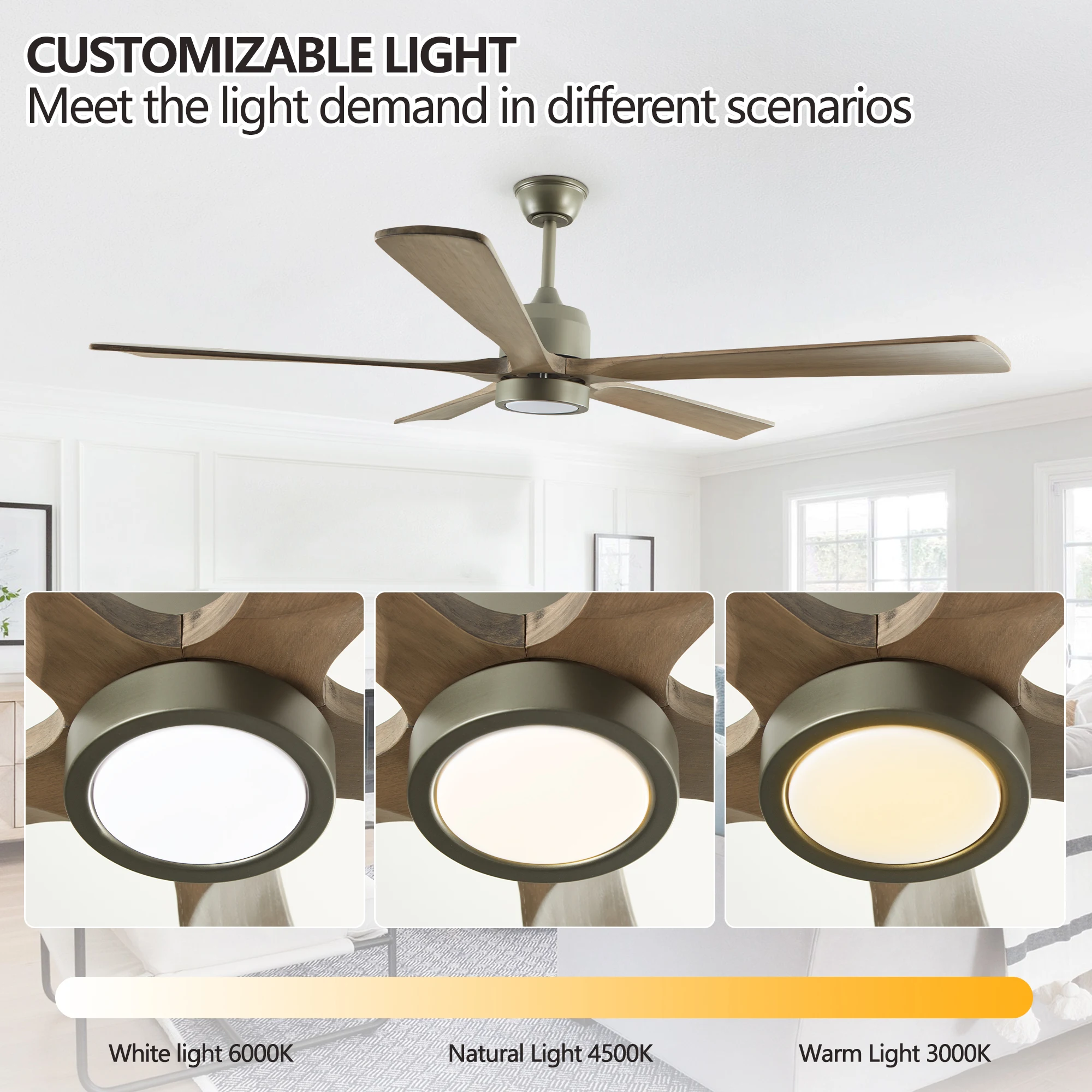 60" Modern Wood Ceiling Fan with Light and Remote Control,6-Speed Noiseless Reversible DC Motor, Ceiling Fan