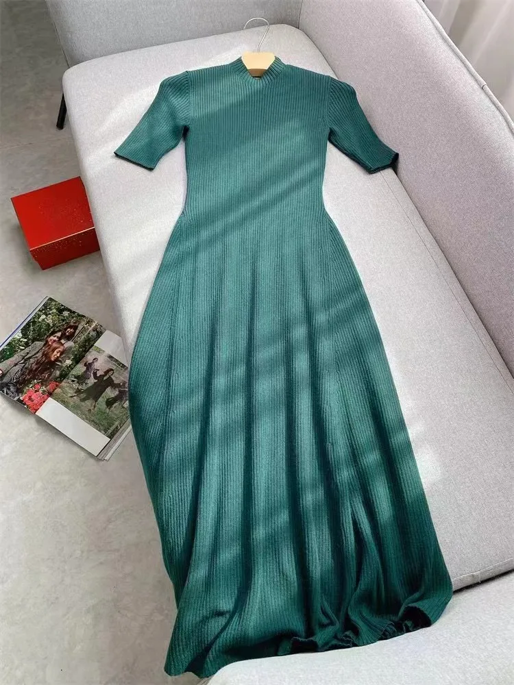 

Autumn Winter New Fashion Hanging Neck Knit Dress Women Sexy Backless Short Sleeve Stretch Slim Inside Midi Robe Ladies