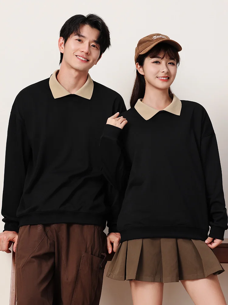 

Korean Simple Solid Color Casual Lapel Sweater Autumn and Winter American Loose Male and Female Couples Outdoor Pullover