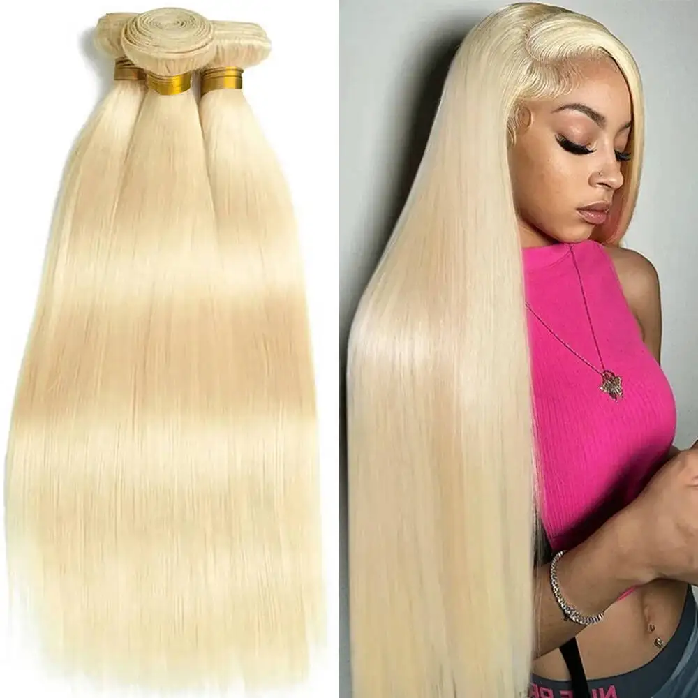 613 Блондинка, длинные прямые пучки человеческих волос, бразильские необработанные 30, 40 дюймов, 100% человеческие волосы, 3, 4 шт., наращивание волос