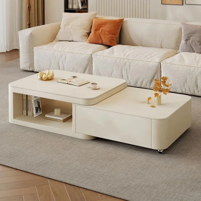 Modern cream retractable slate coffee table and TV cabinet combination living room simple home furniture