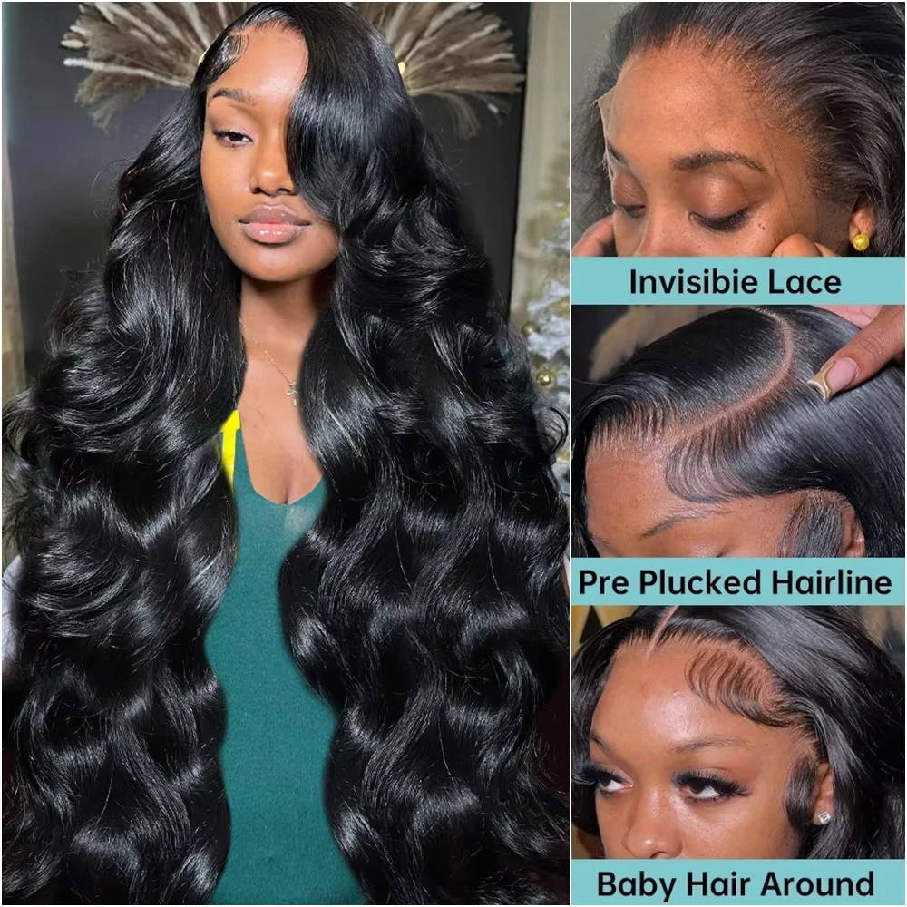 18-42 inch Body Wave 13x4 13x6 HD Transparent Lace Front Human Hair Wig Pre Plucked 200 250 Density Lace Frontal Wigs for Women image 2