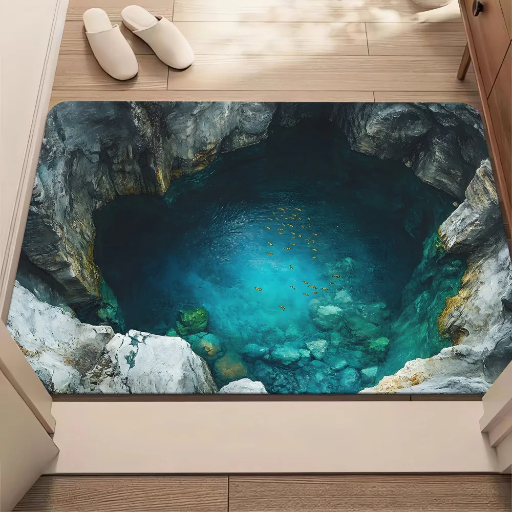 3D Flat Optical Illusion Doormat Non-slip Water-absorbing Bathroom Carpet Durable Abrasion-resistant Bedroom Door Rug Home Decor
