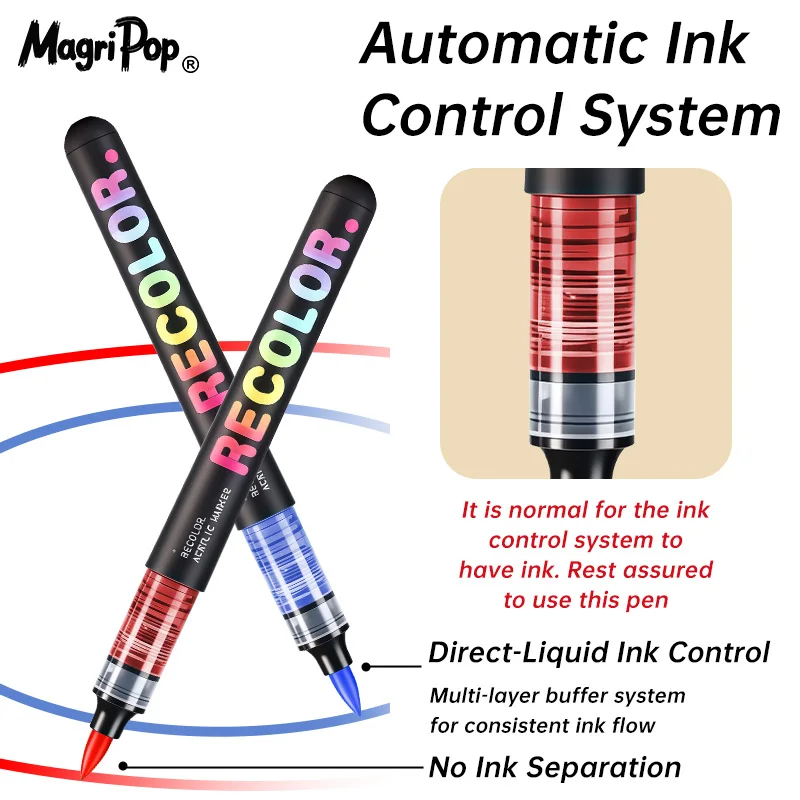 علامات طلاء أكريليك احترافية 48 لونًا، طرف فرشاة، أقلام سائلة مباشرة للقماش والصخور والخشب والبيض والهدايا للبالغين والأطفال والفنانين