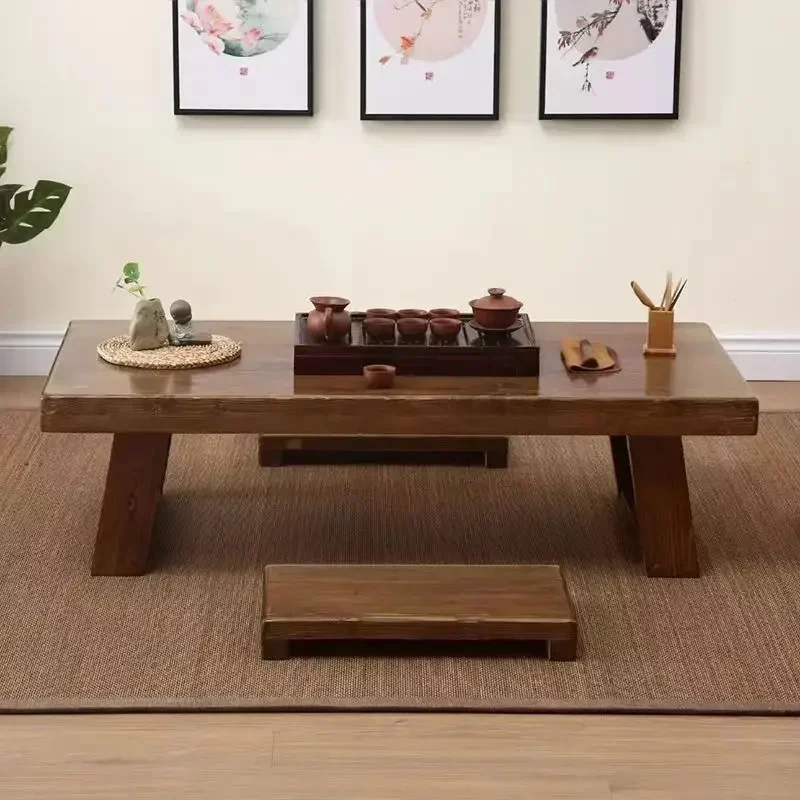 Simple Pure Solid Wood Japanese Tatami Tea Table Long Low Coffee Table for Balcony Economical