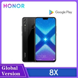 Глобальный, HONOR-8X, смартфон Android 6,5 дюймов 4 + 128 ГБ ПЗУ Мобильный телефон Сеть 4G Магазин Google Play Два SIM 3750 мАч Мобильные телефоны