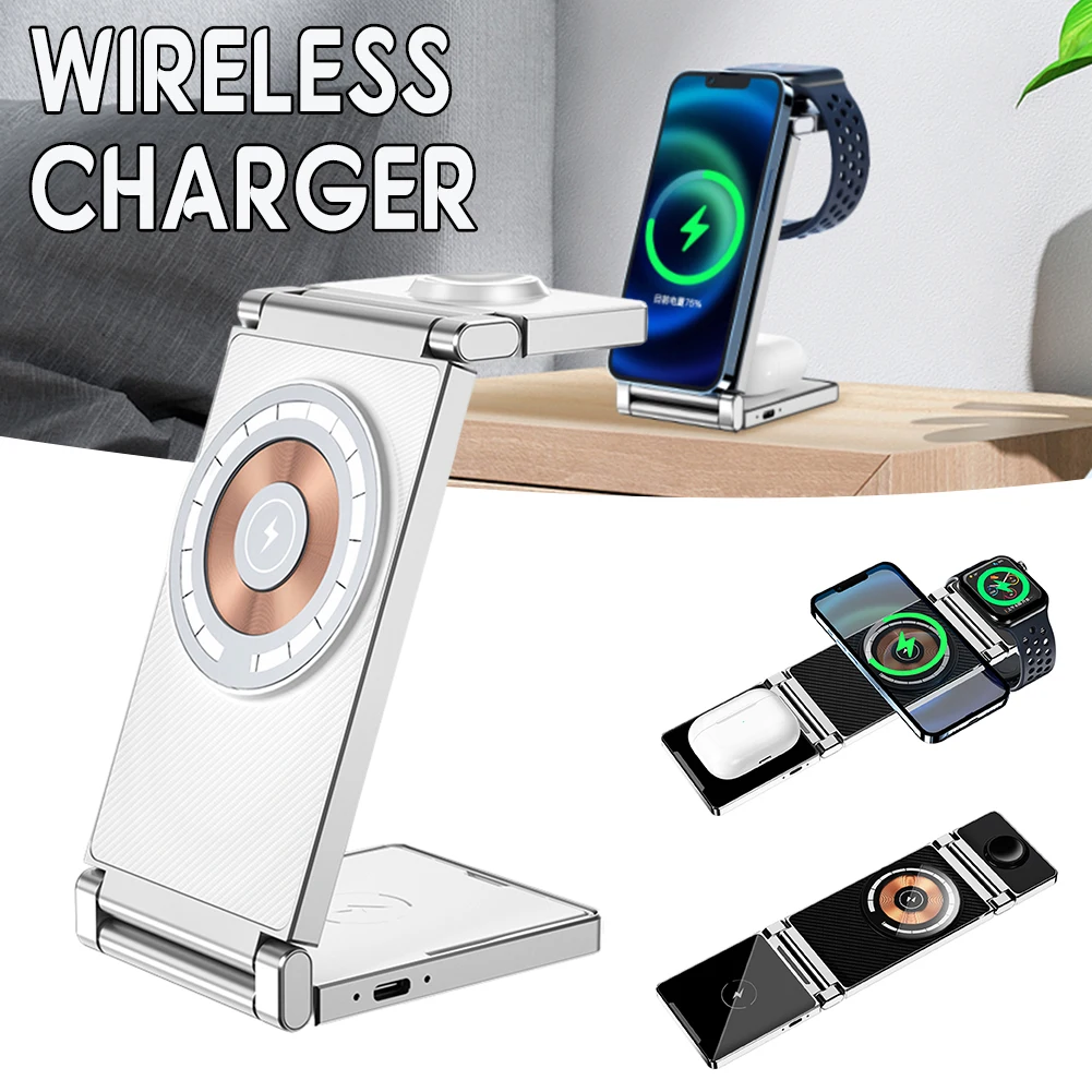 4 In 1 Simple Magnetic Wireless Charger Stand Portable Lightweight Desktop Phones Rack For Home Study Office