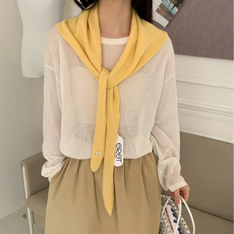 

Early Spring Wool Ribbon Neck Triangle Scarf Korean Style Layered Outer Outfit Fashionable Versatile Shawl for Women