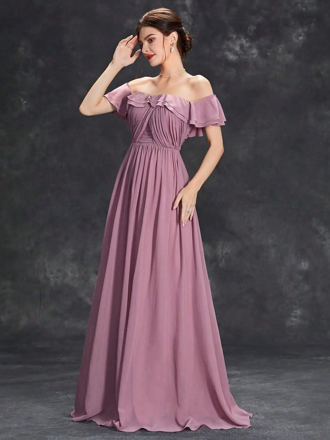 Mgiacy Flounce collar irregularly pleated chiffon full skirt Evening gown Ball dress Party dress