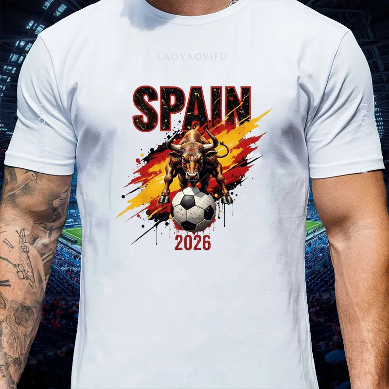 Spain Champion 2026 Spanish Bull Football Graphic Cotton Tee Unisex Crew Neck Short Sleeve Fan Casual Streetwear For Men Women