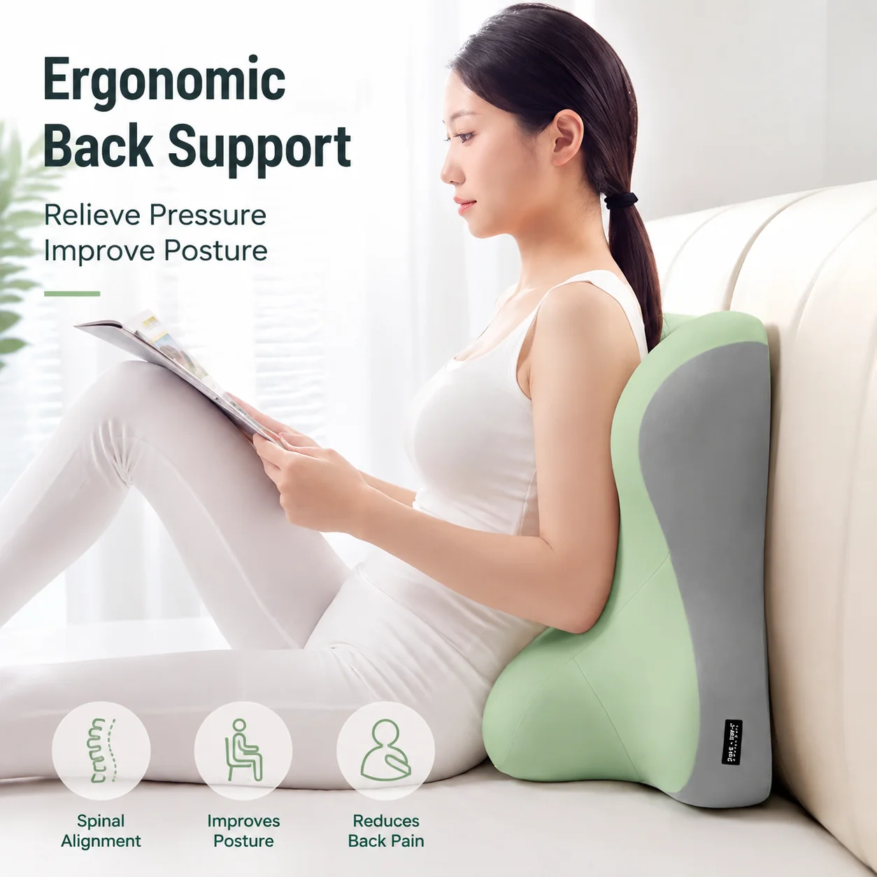 Ergonomic Bed Backrest Pillow with Lumbar Support for Reading, Sleeping, and Sofa Use