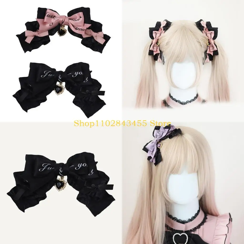 

49MC заколки для волос в стиле аниме для девочек, субкультура, заколка для волос с кружевом и бантом, тканевая боковая заколка