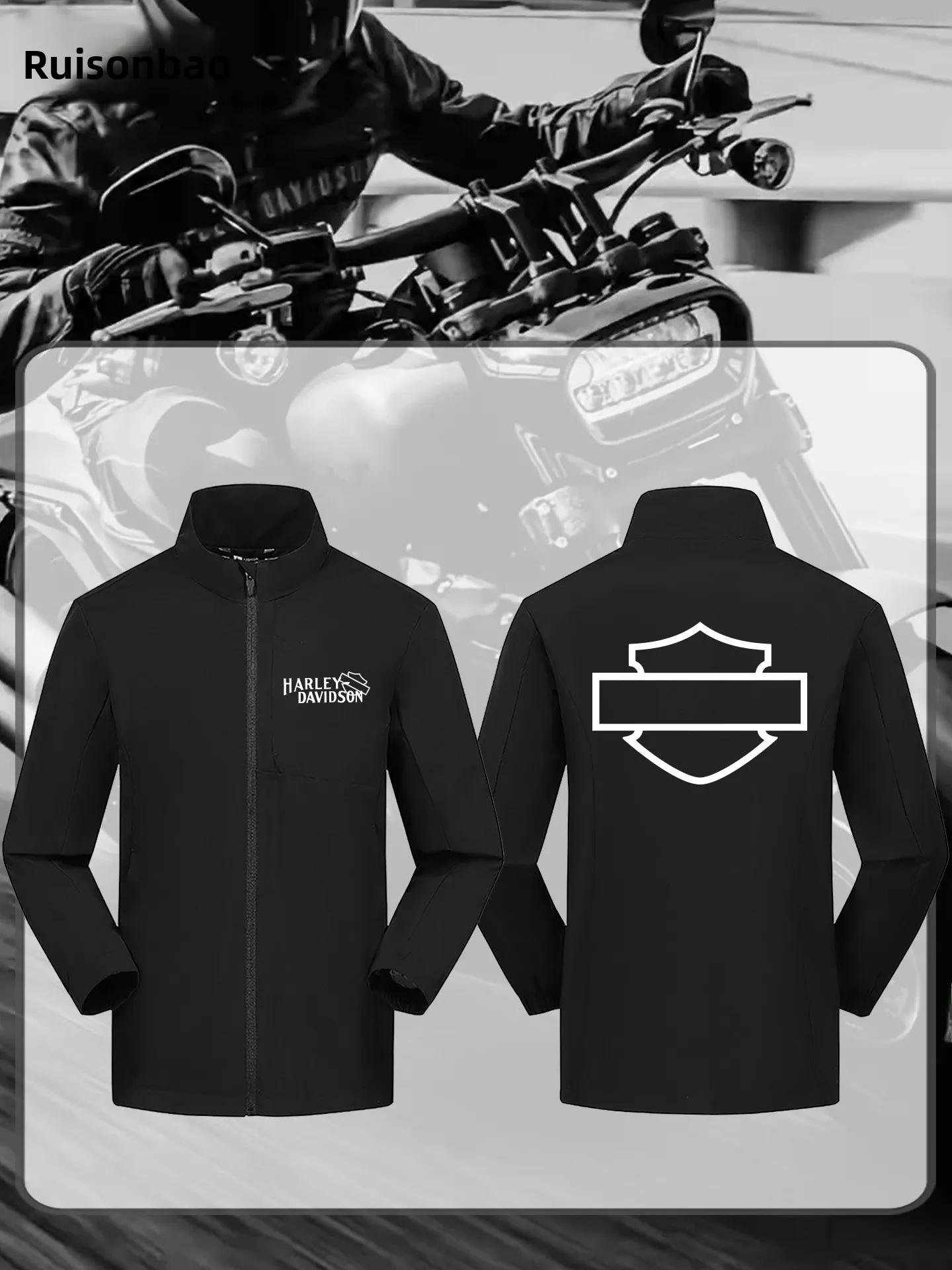 

Retro Motorcycle Riding Jaet Stand Collar Tee-In-One Autumn Winter Men's Faionable Polyester Fiber Zipper Closure No Hat