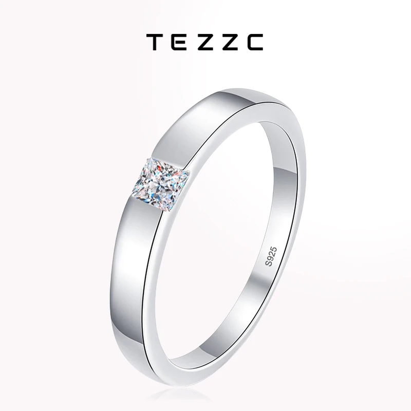 Tezzc Moissanite Wedding Party Ring for Women Men 925 Sterling Silver with Gold Plated Lab Diamond Rings with Certificates