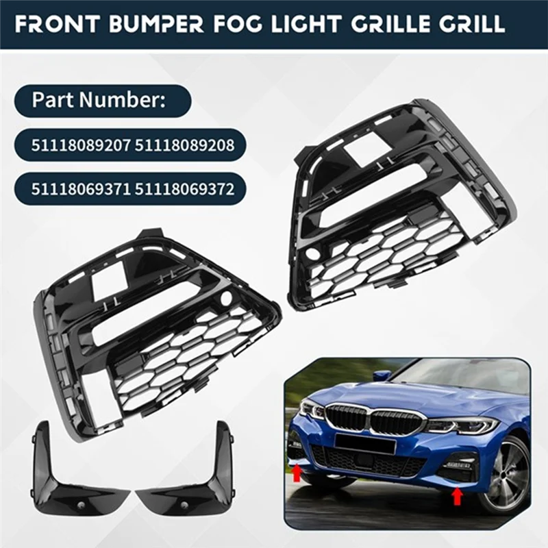Front Bumper Fog Light Grille +Trim Fog Light Frame For BMW 3 Series G20 G28 320Li 325Li 2019-2022