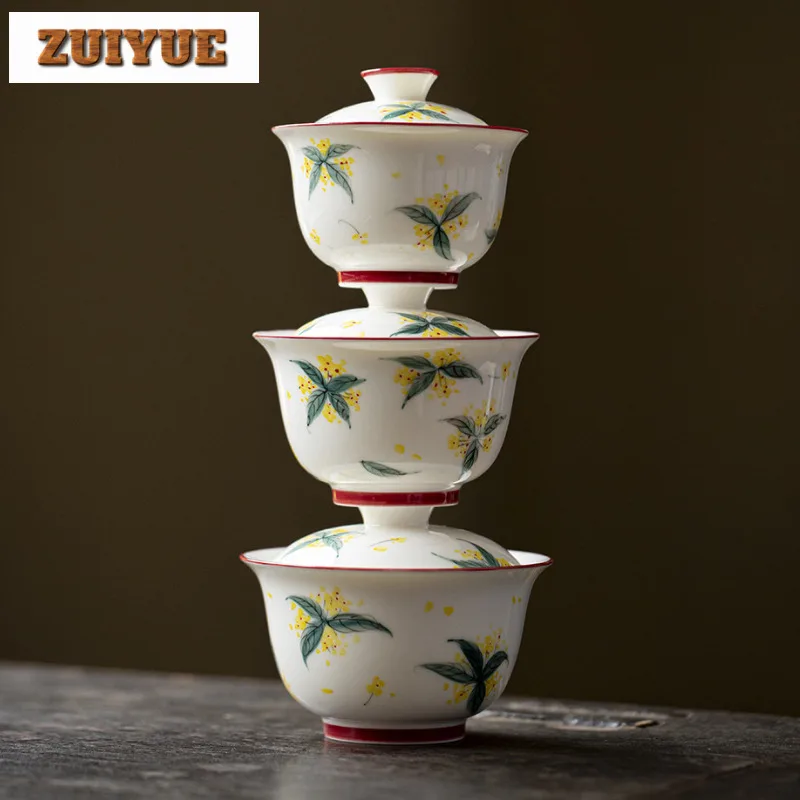 

Ручная роспись Османтус Гайвань, винтажная чайная подставка, чайная чаша с набором крышек, чайник, крышка, чаша, набор принадлежностей, коллекция украшений