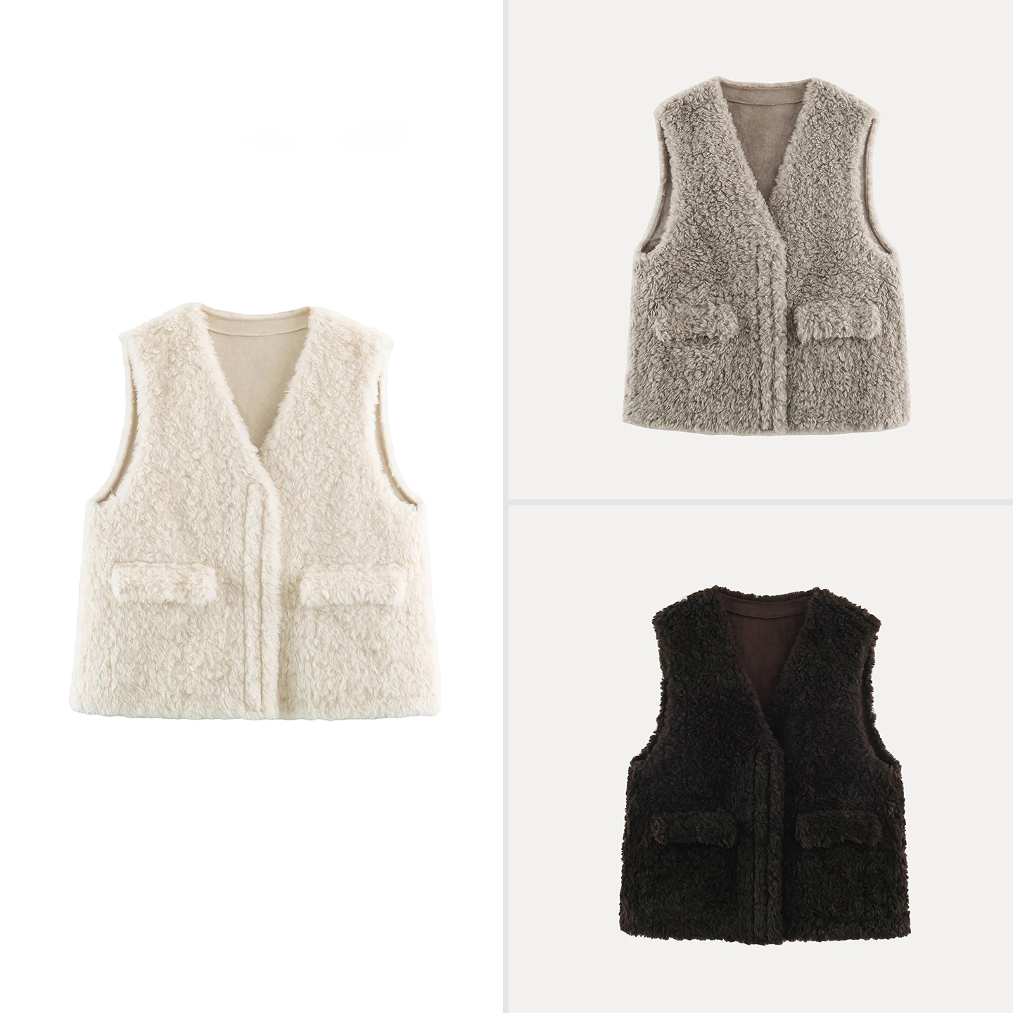 Casual V-neck Sleeveless Vest Top Women's Fashion Autumn 2026 Multi-color Buttonless Loose Fit Short Outerwear Jacket