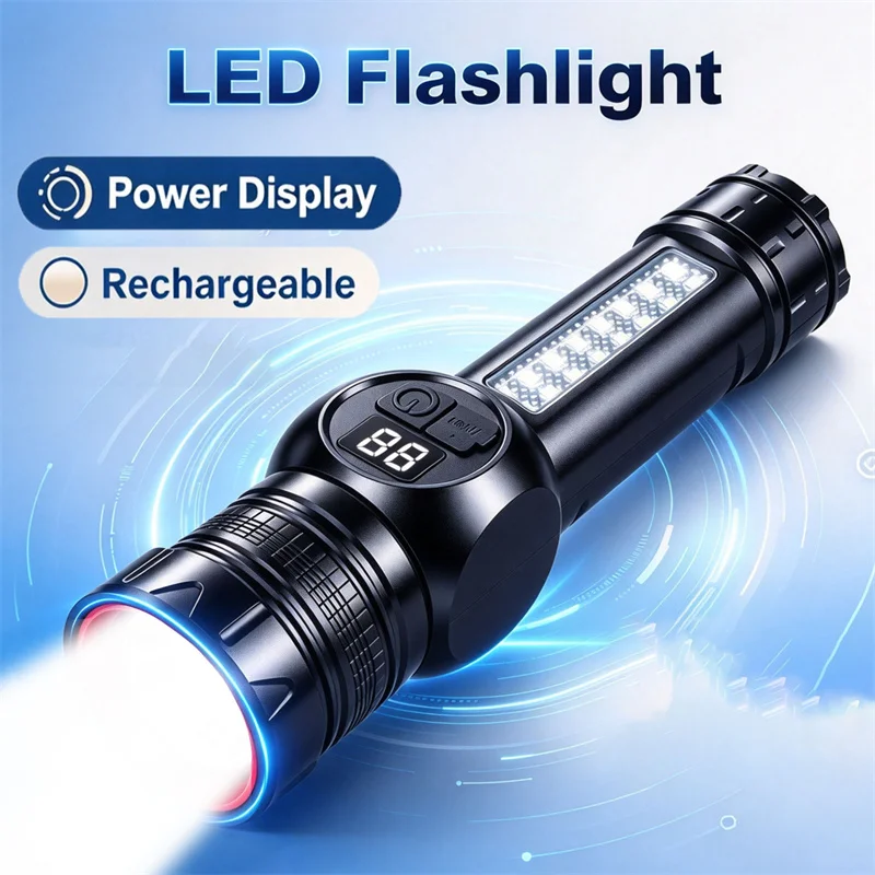 Super Powerful Flashlights USB Rechargeable Led Flashlight Magnetic Tactical Torch With COB Side Light Camping Working Zoom Lamp
