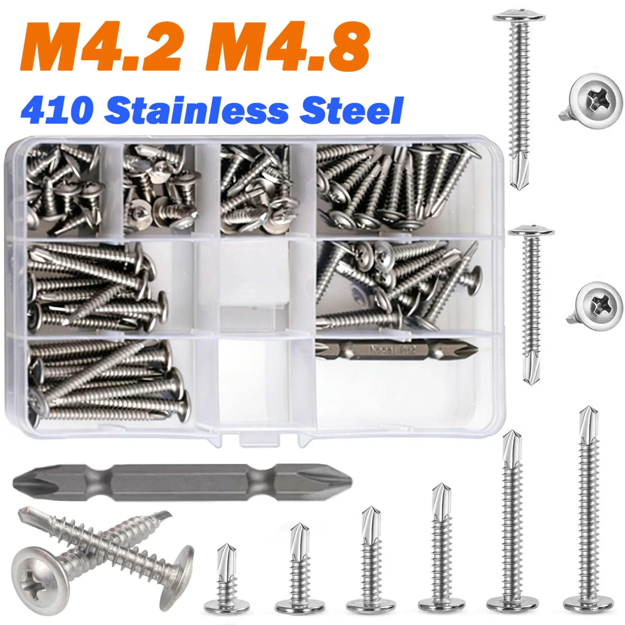 Metal Self-Drilling Screws Assortment Kit M4.2 M4.8 Truss Head 410 Stainless Steel Self-Tapping Screws for Sheet Metal
