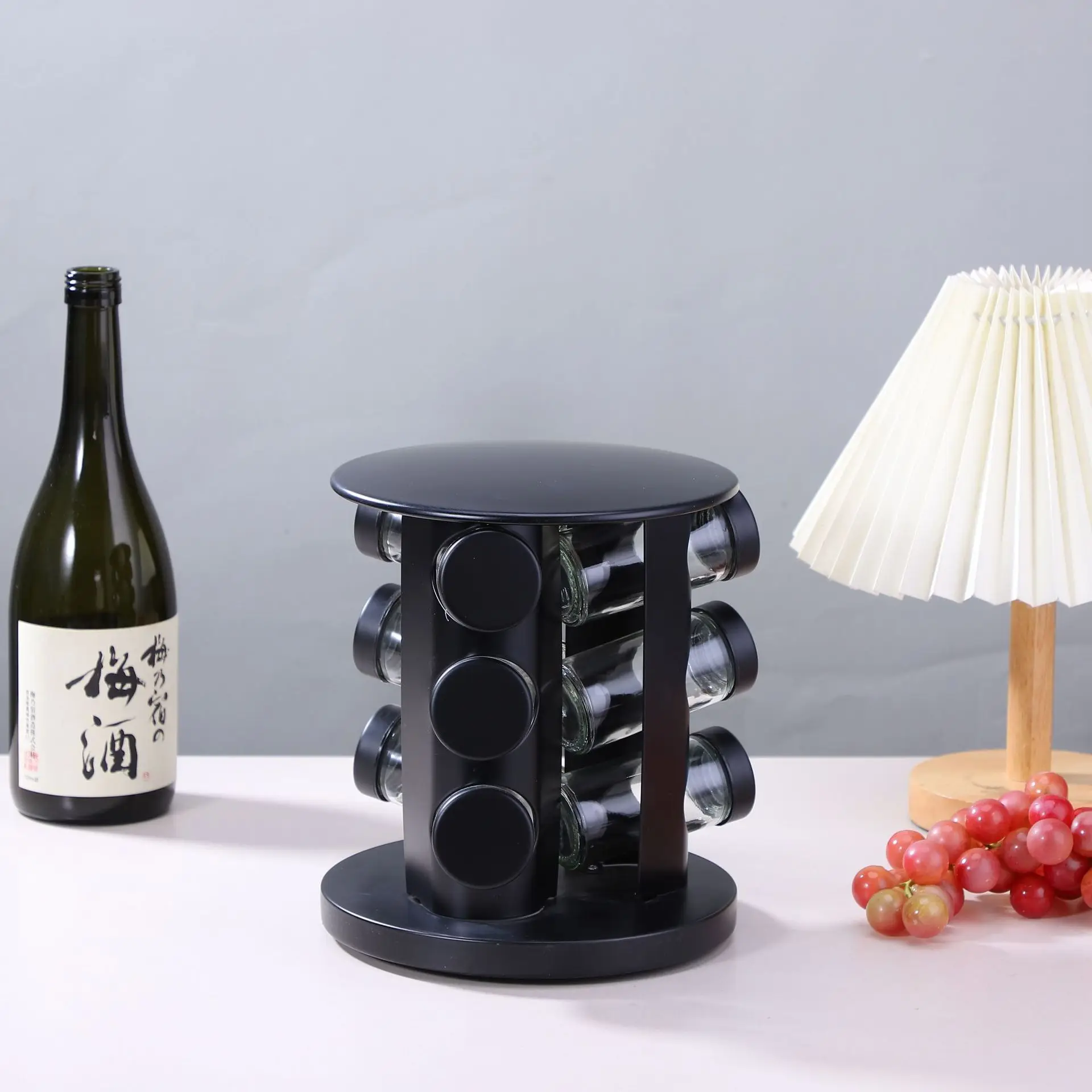 

Стеклянный держатель для приправ, домашняя полка для специй 360° ° Набор вращающихся стеклянных бутылок для специй включает в себя 9 стеклянных банок