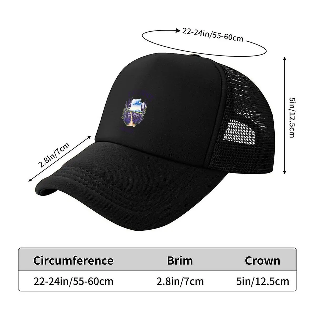 Provence France Lavender Field Watercolor Mountain Landscape Mesh Baseball Cap Hip Hop