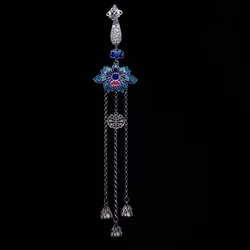 925 silver retro palace style enamel Lotus flower tassel pendant broche cheongsam slanted lapel brooches for women Hanfu jewelry