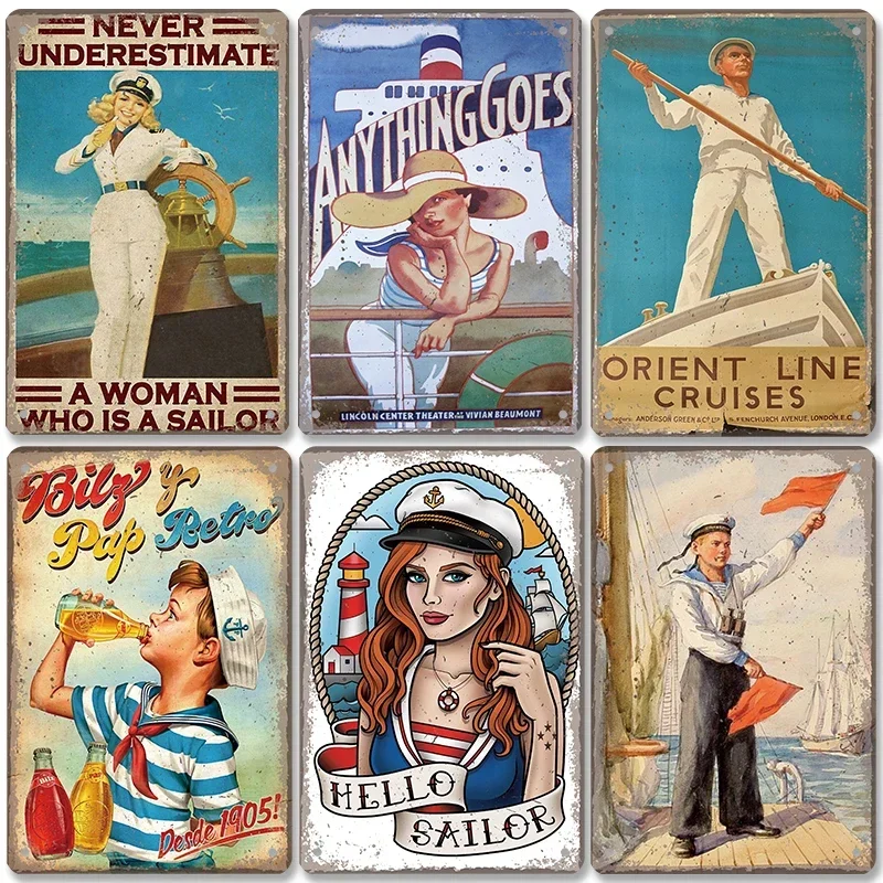 Sailor Poster Vintage Metal Plate Sailing Ship Rudder Hold Fast Retro Metal Tin Signs Sailing Club Living Room Home Wall Decor